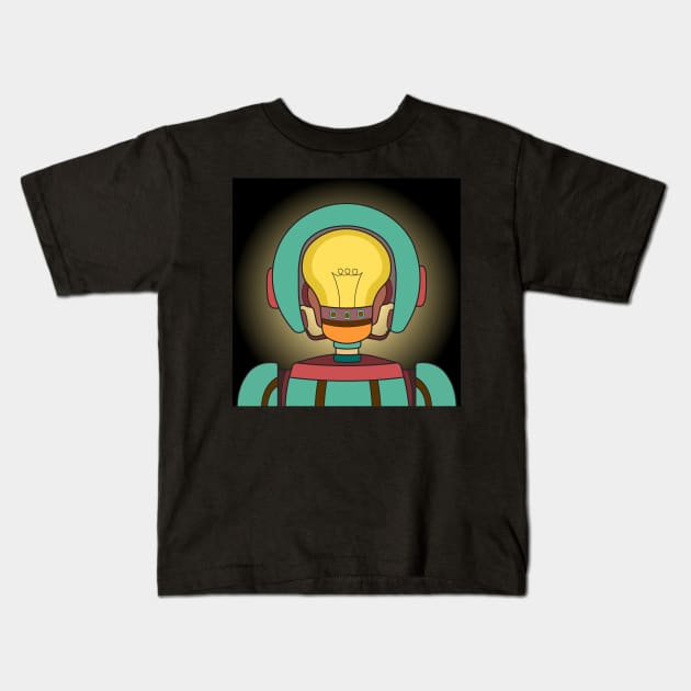 AI robot with a yellow light bulb inside a head. Modern technology and futuristic concept. Kids T-Shirt by Nalidsa